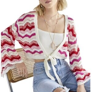 NWT Audrey Parks Francescas Tracy Chevron Crochet Front Tie Bell Sleeve M